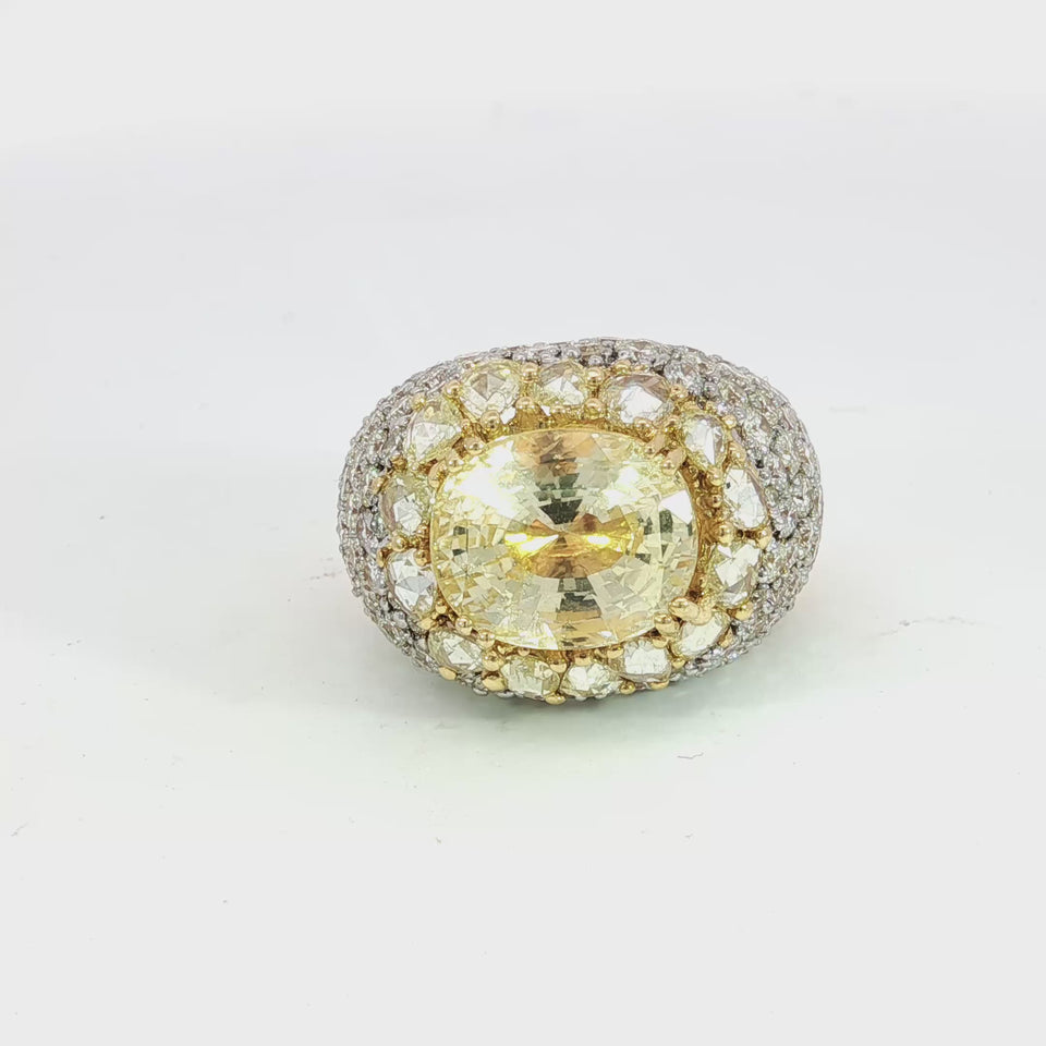 Estate 18K Yellow Sapphire Diamond Dome Cocktail Ring ~11.96ctw