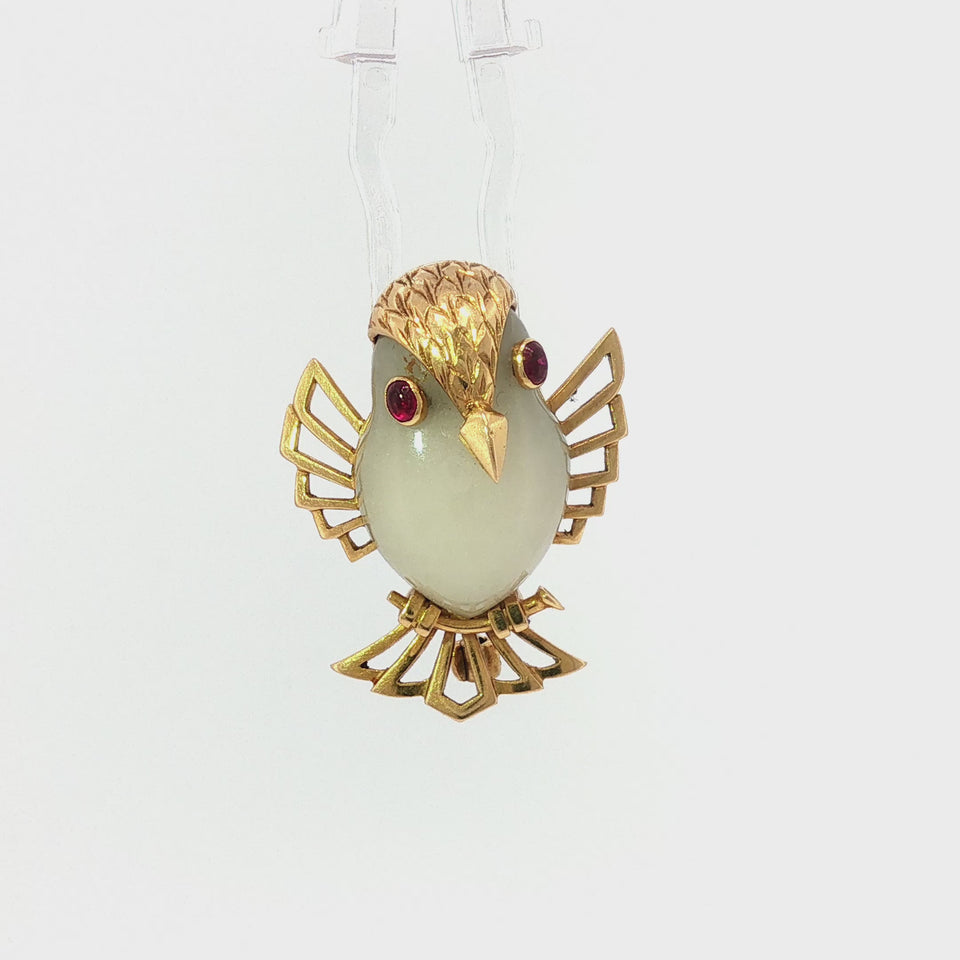Cartier London Bird Brooch Chalcedony & Ruby 18K Gold 1970s