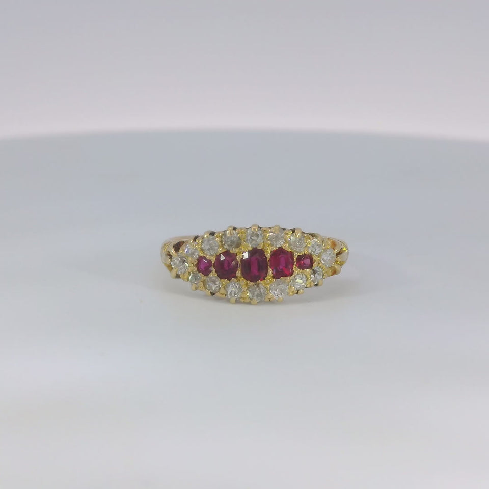 Victorian Ruby and Diamond Jacket Ring in 18 Karat Yellow Gold