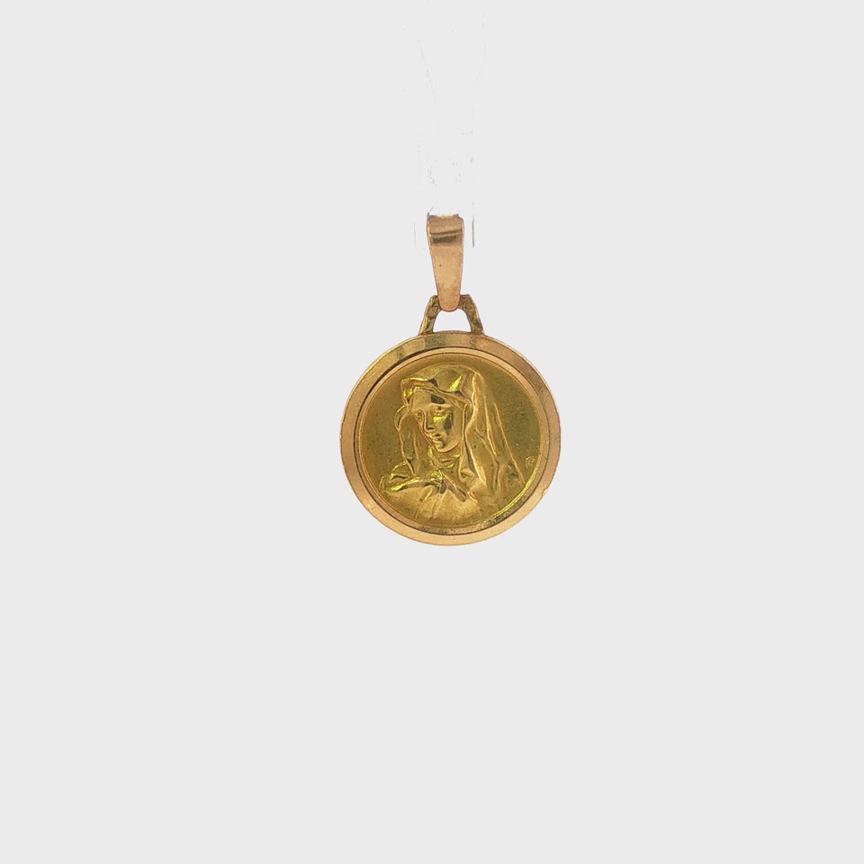 French Virgin Mary Charm Pendant Vintage 18K Yellow Gold