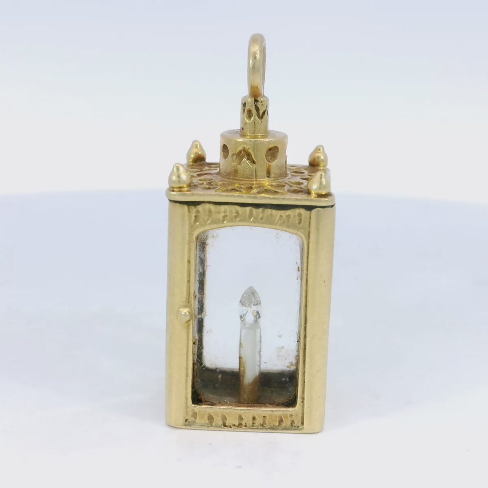 Vintage Diamond Lantern Pendant 14K Yellow Gold