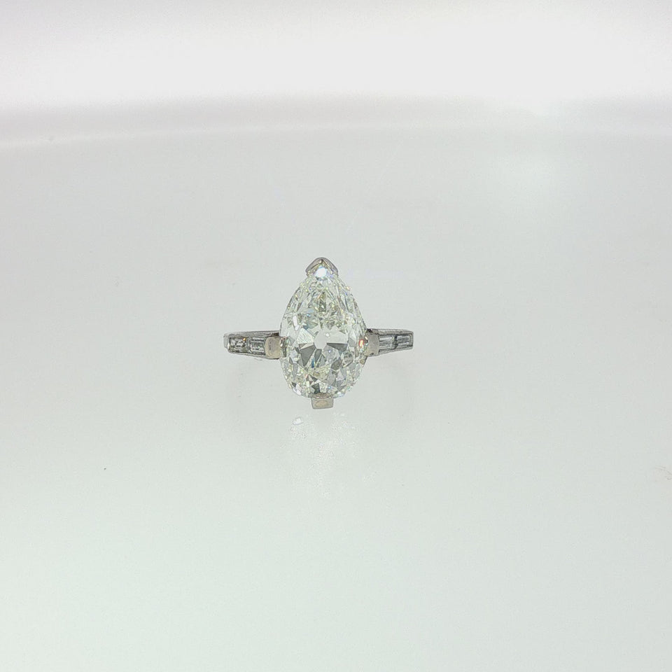 Art Deco Old Mine Pear Shape Diamond Platinum Engagement Ring GIA 4.06ct G VS1