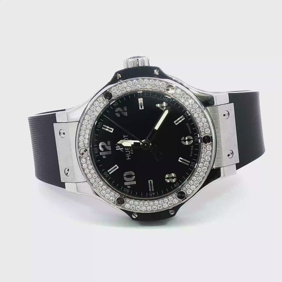 Hublot Big Bang 38mm Steel Diamond Bezel Quartz Rubber Strap