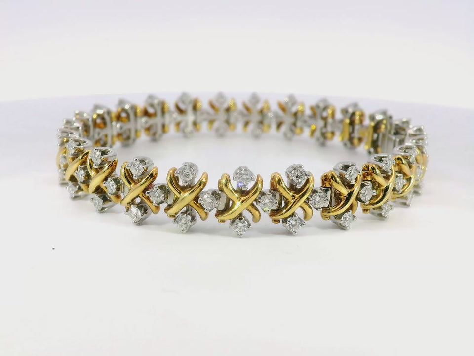 Tiffany & Co. Schlumberger Lynn Diamond Bracelet 18k Yellow Gold/Platinum 3CTW