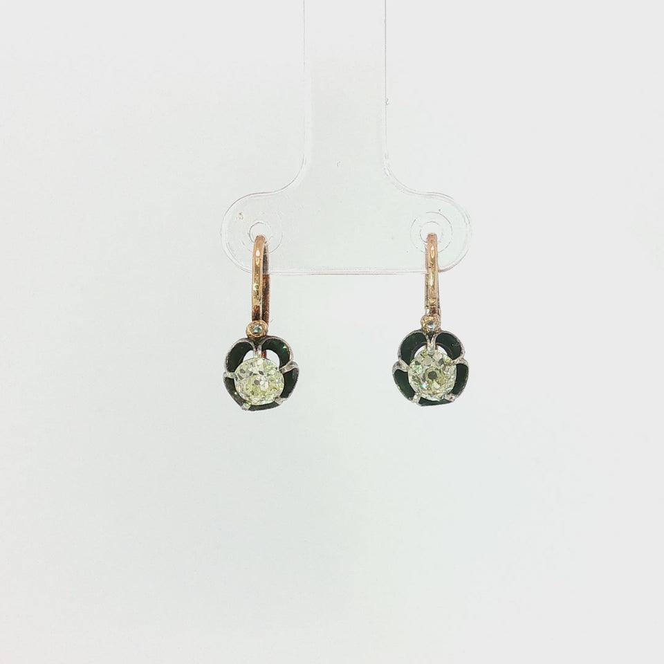 Antique Old Mine Cut Diamond Drop Earrings 14K Yellow Gold ~1.0 CTW