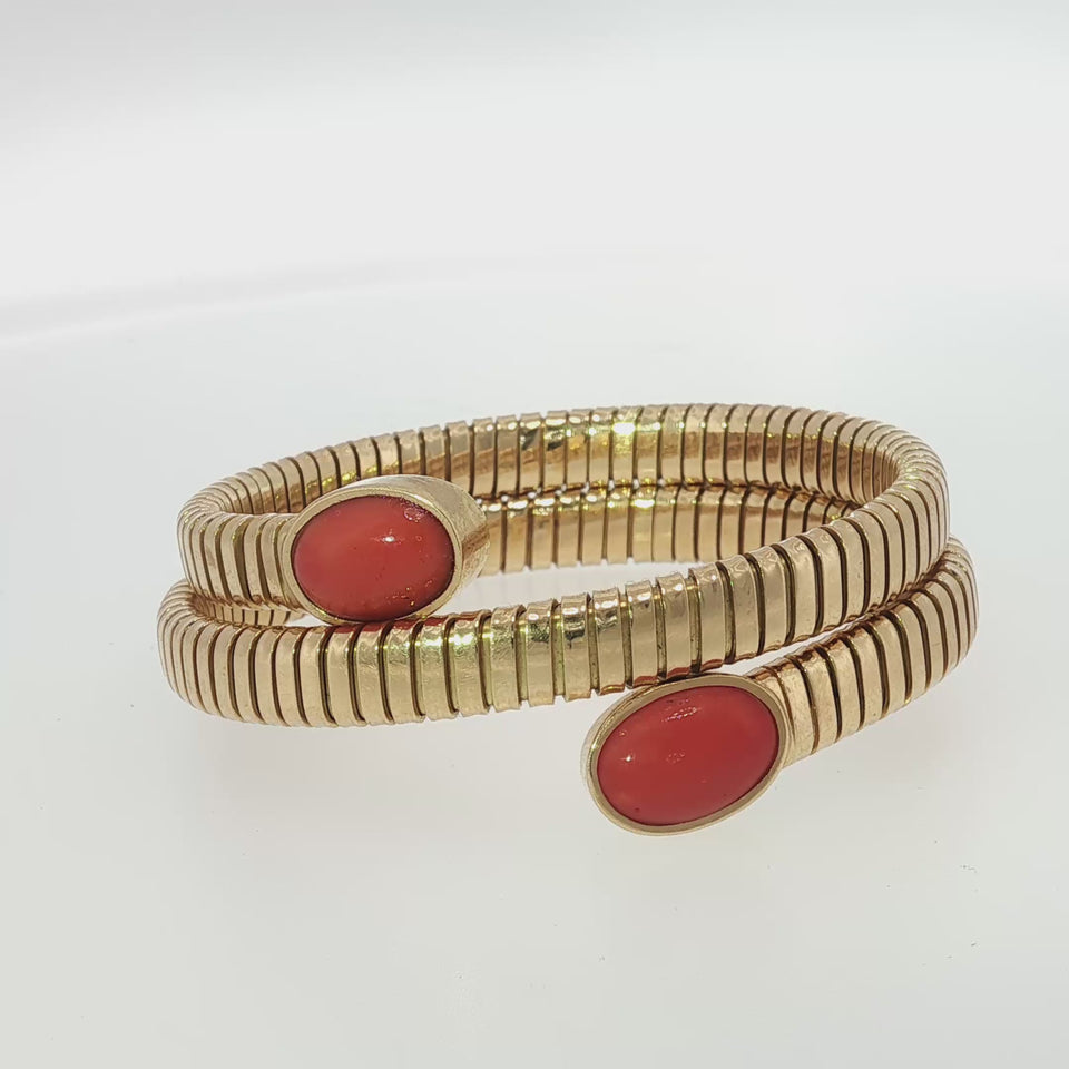 Bulgari Tubogas Serpenti Bracelet Coral Stones Carlo Weingrill 18K Yellow Gold