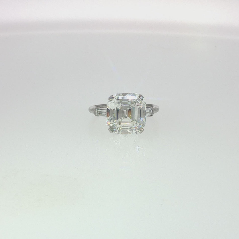 Vintage Asscher Cut Diamond Platinum Engagement Ring GIA 5.51ct G VS1