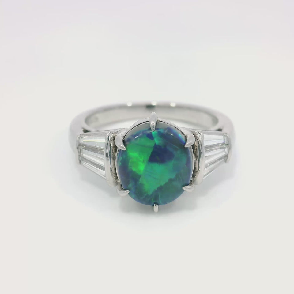 Mikimoto Platinum Black Opal Engagement Ring Baguette Cut Accents ~1.64ct Opal