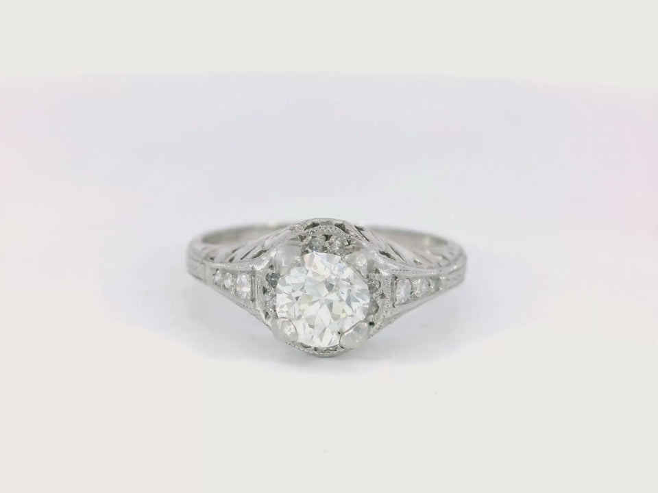 Art Deco Platinum Filigree Diamond Engagement Stackable Ring ~.65ctw