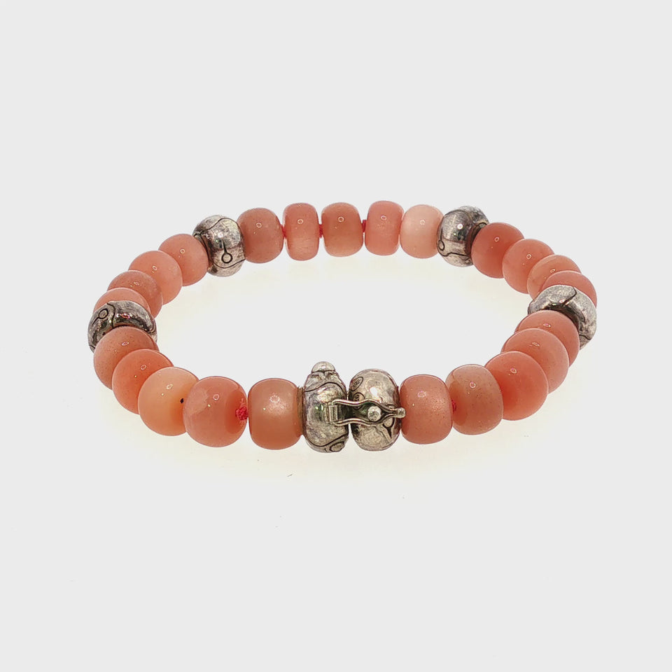 John Hardy Pink Moonstone Beaded Bracelet in Sterling Silver
