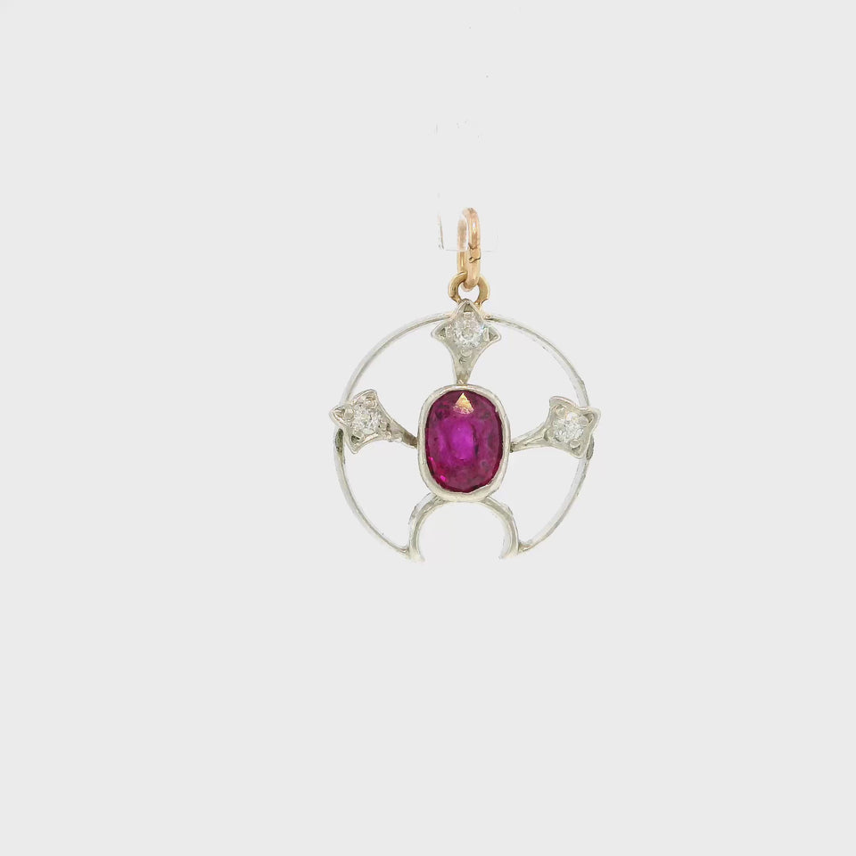 Platinum Art Deco Charm Pendant Ruby and Diamond Figural Piece