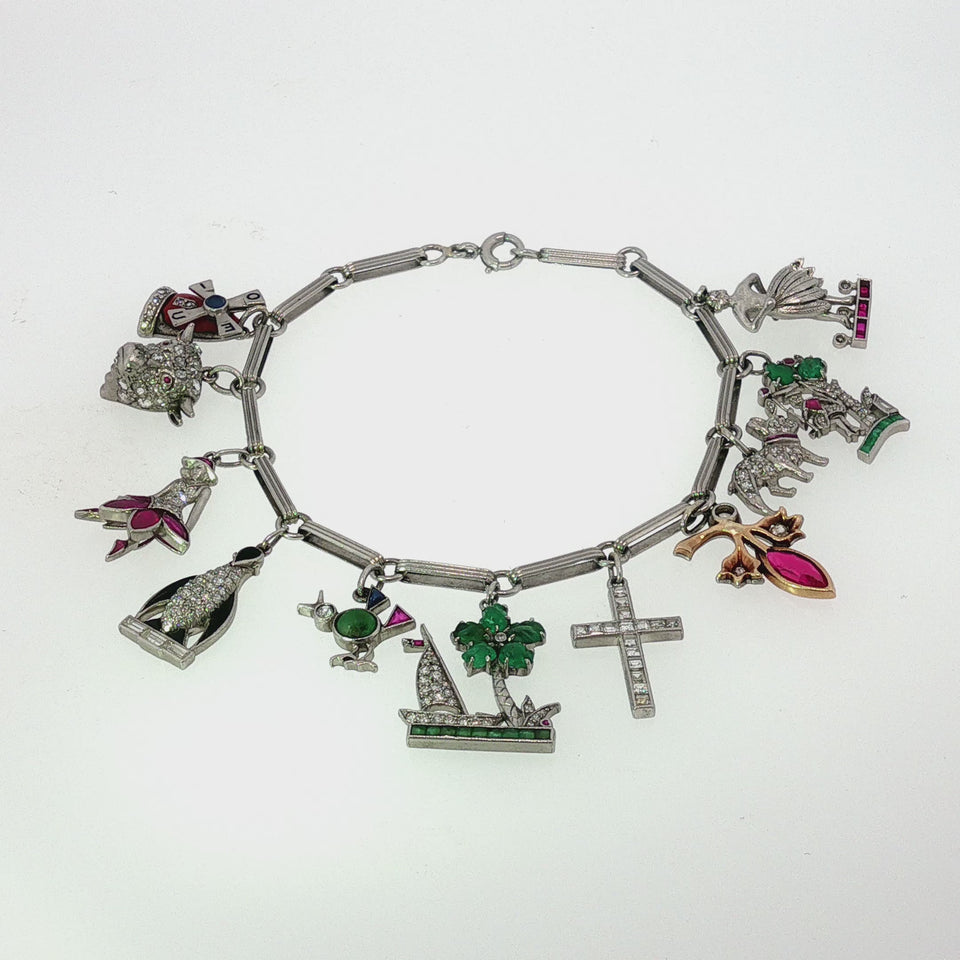 Art Deco Charm Bracelet Platinum True Deco Antique Circa 1920s