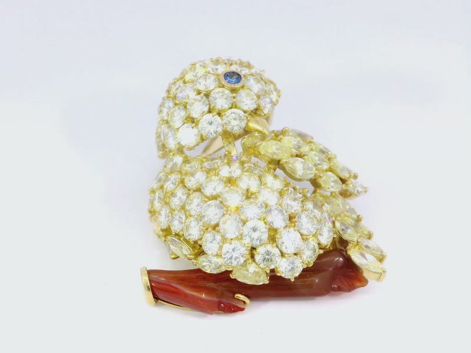 Modern Canary Bird Brooch With 14ctw of Yellow and White Diamonds in 18k Gold