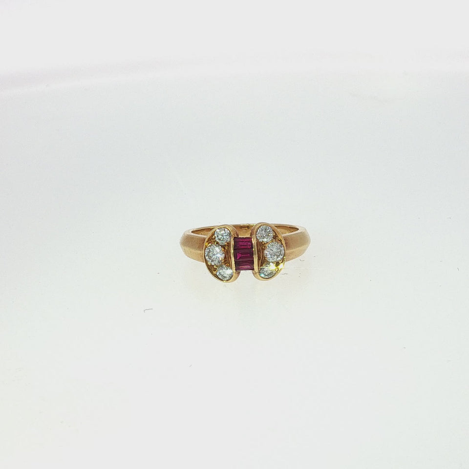 Van Cleef & Arpels Celestial Ruby Diamond Ribbon Bow Ring 18K Yellow Gold