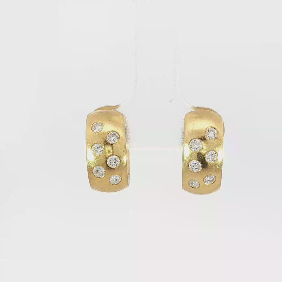 Vintage 18K Diamond Huggie Hoop Earrings Yellow Gold ~.54ctw Diamonds