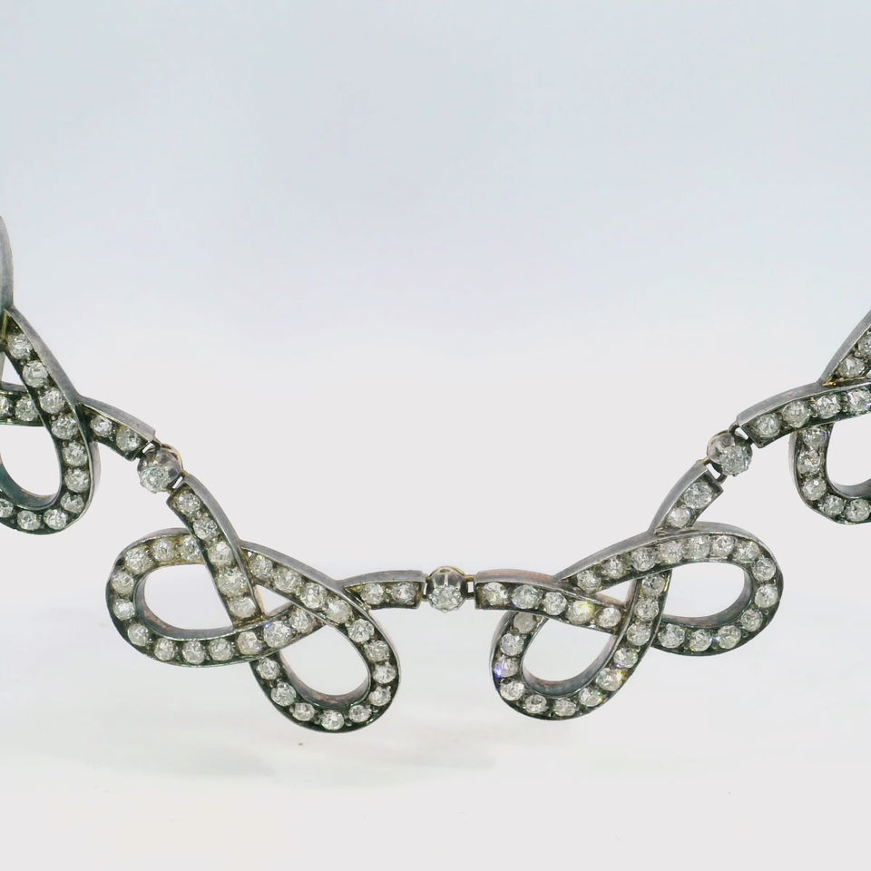 Edwardian Diamond Choker Necklace Silver Topped Gold Infinity Link ~31.9ctw