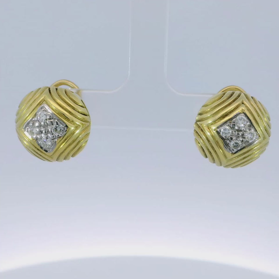 Designer 18K Diamond Button Earrings by MAZ Omega Clip Back ~.24ctw