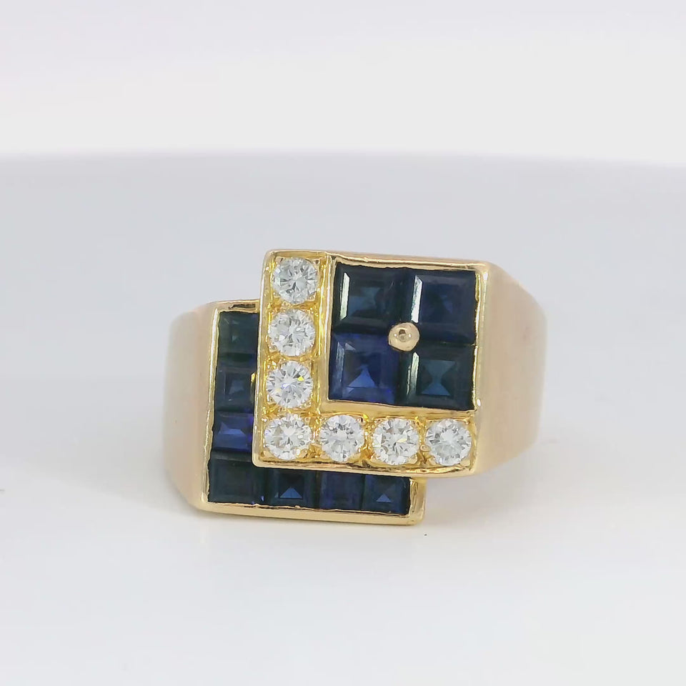Oscar Heyman 18K Ring Sapphire Diamond 18K Yellow Gold Size 6