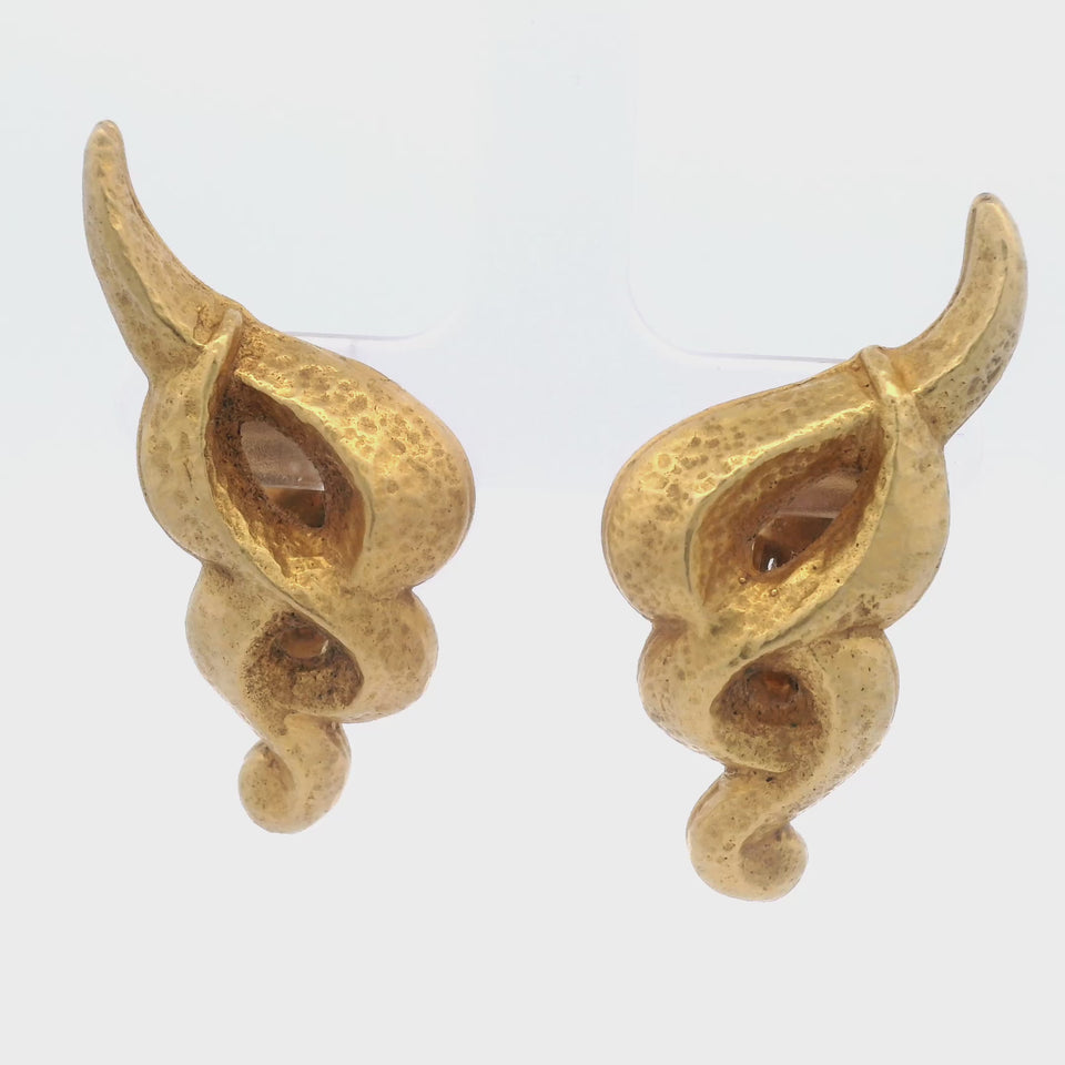 Lalaounis 1970s Angel Winged Earrings in 22 Karat Gold Clip on Earrings