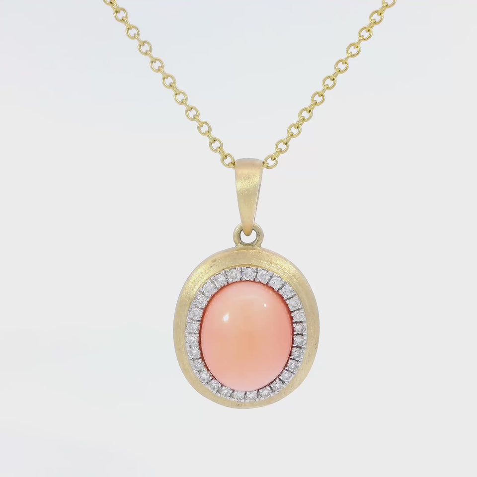 Effy 14K Diamond Coral Pendant Yellow gold 18" ~2.38ctw