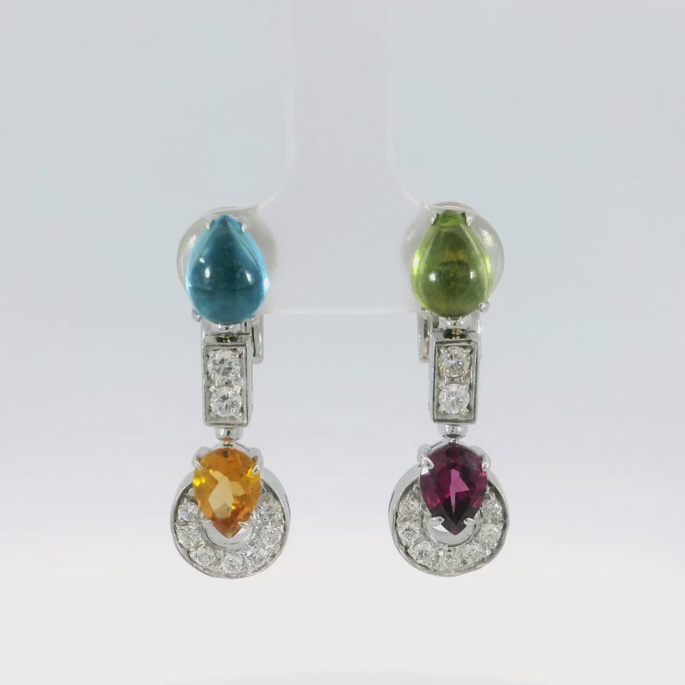 Bulgari Multi-Gem Allegra Earrings 18K White Gold Clip Ons