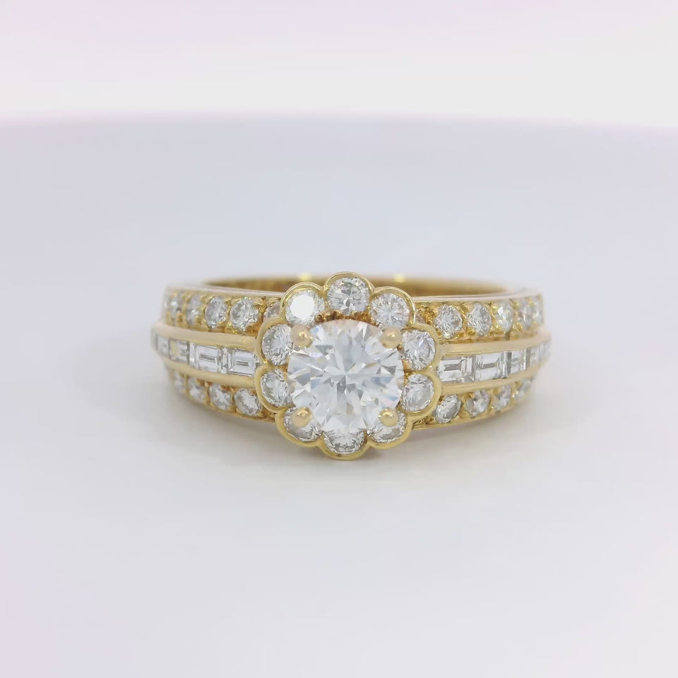 Van Cleef & Arpels Diamond Flower Motif Ring 18K Yellow Gold ~2.13ctw