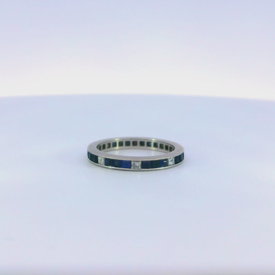 Vintage Platinum Eternity Band with Sapphire and Diamonds