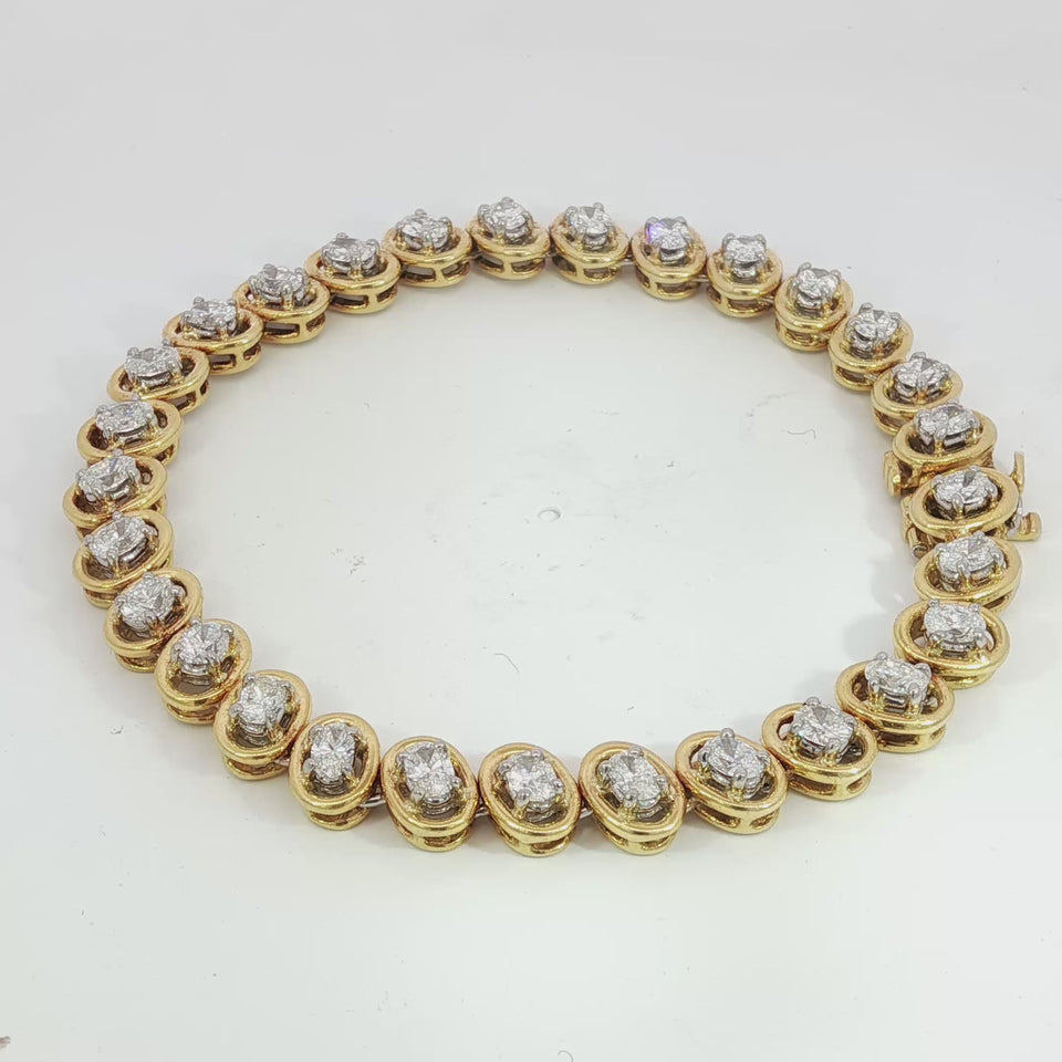5.4ctw Diamond Tennis Bracelet 18K Yellow Gold Platinum Oval Cut VS Diamonds