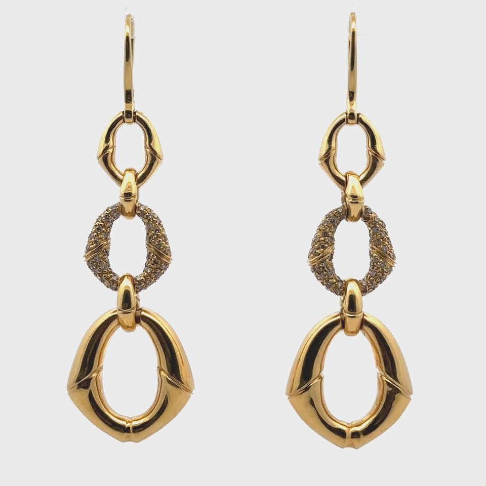 Rare Gucci Bamboo Collection Diamond Drop Earrings in 18 Karat Yellow Gold