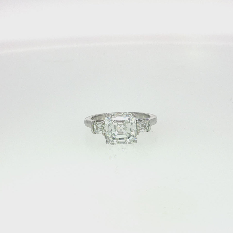 Art Deco Asscher Cut Diamond Platinum Engagement Ring GIA 3.31ct G VS2