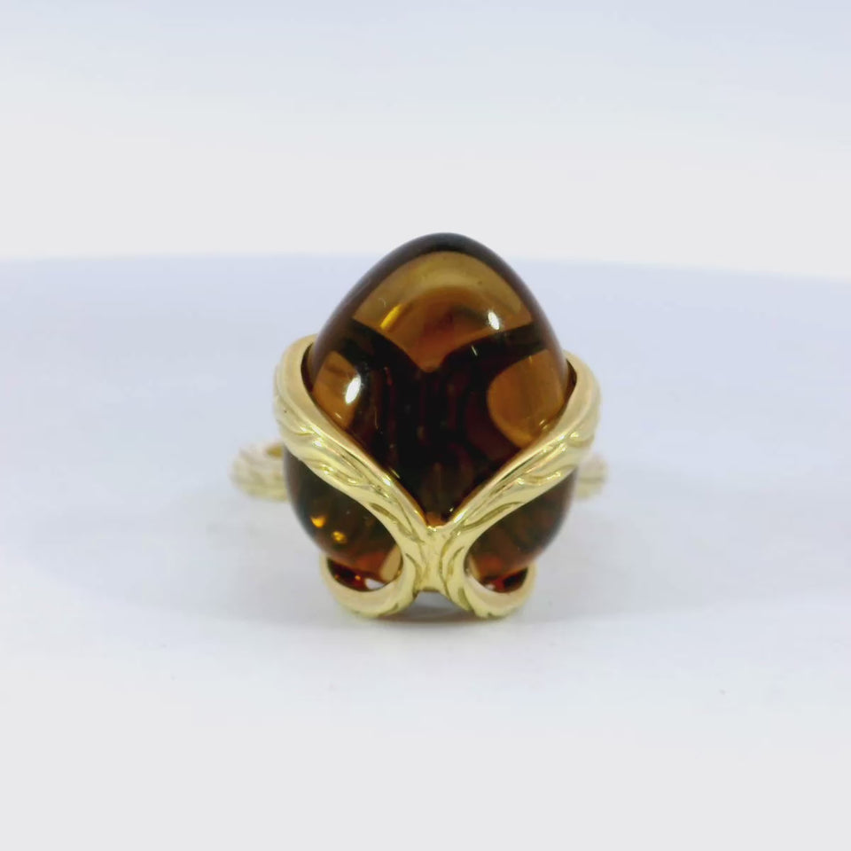 Rare John Hardy Bamboo Ring Orange Gemstone 18K Yellow Gold Size 6
