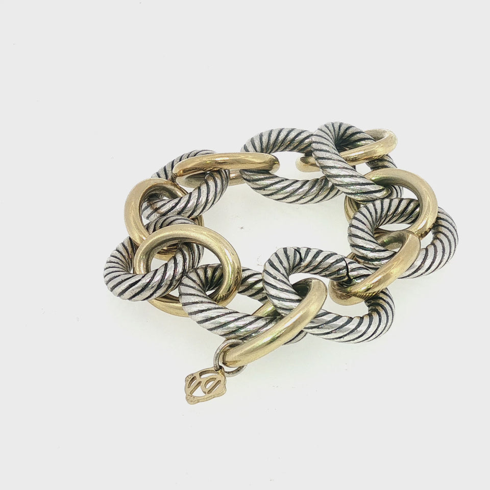 David Yurman Oval Link Chain Bracelet Sterling 18K Yellow Gold Extra Large Size