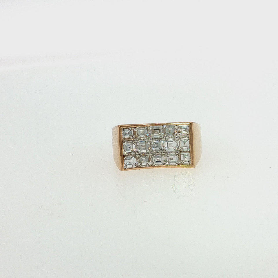 Oscar Heyman Diamond Ring Asscher-Cuts Platinum 18K Yellow Gold 1970s