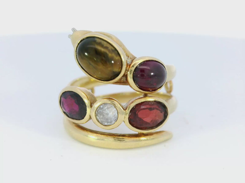 18K Vintage Snake Multi-Stone Ring made in Yellow Gold