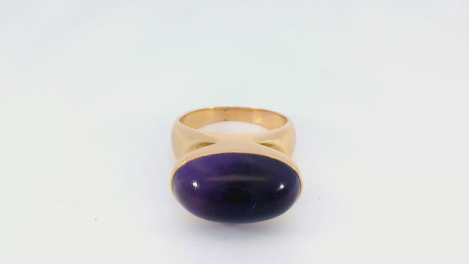 Rare Vintage Georg Jensen Amethyst Cabochon Ring Made by Tuk Fischer in 18k YG
