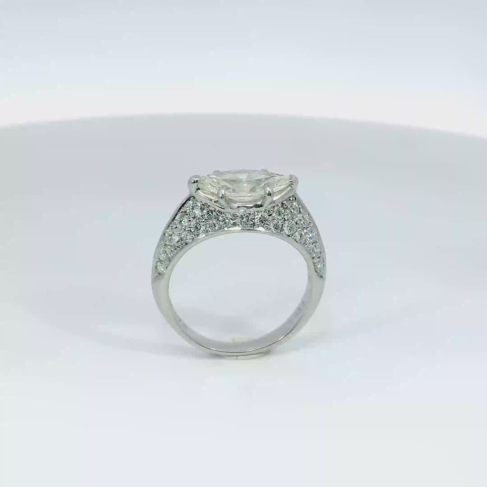 Vintage Diamond Engagement Ring East West Marquise Pave Set Platinum Mounting
