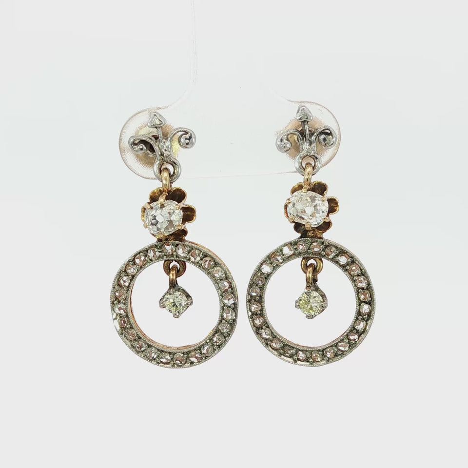 Edwardian Diamond Dangle Earrings Screw Backs 15K Platinum Topped ~1.13ctw
