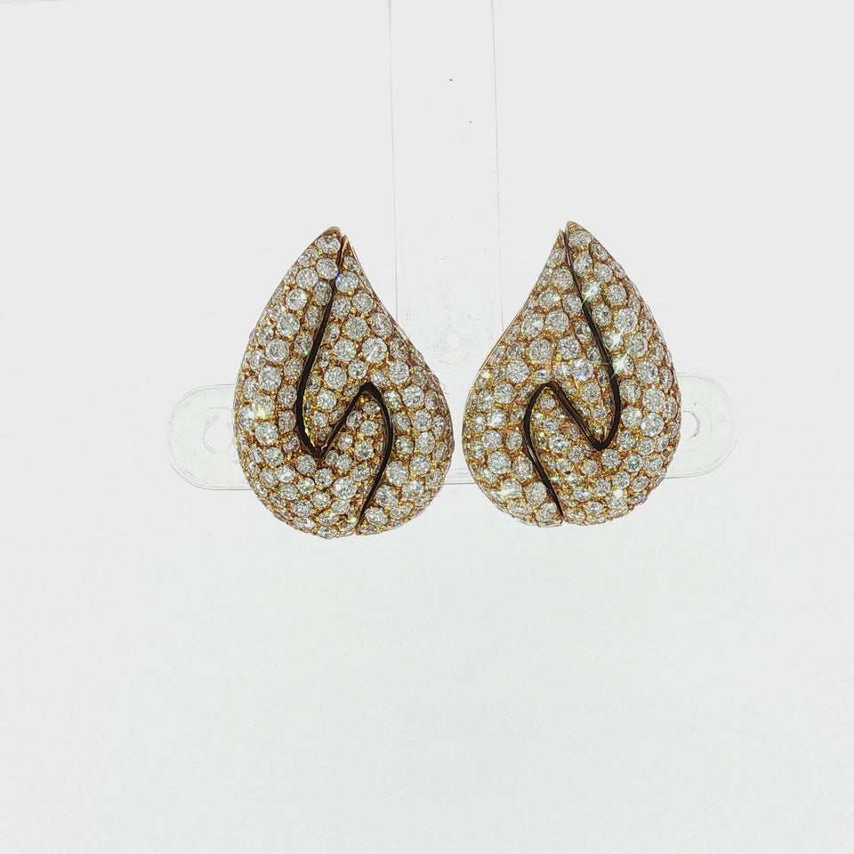 Bulgari Pavé Diamond Earring Teardrop Puzzle Design 18K Yellow Gold