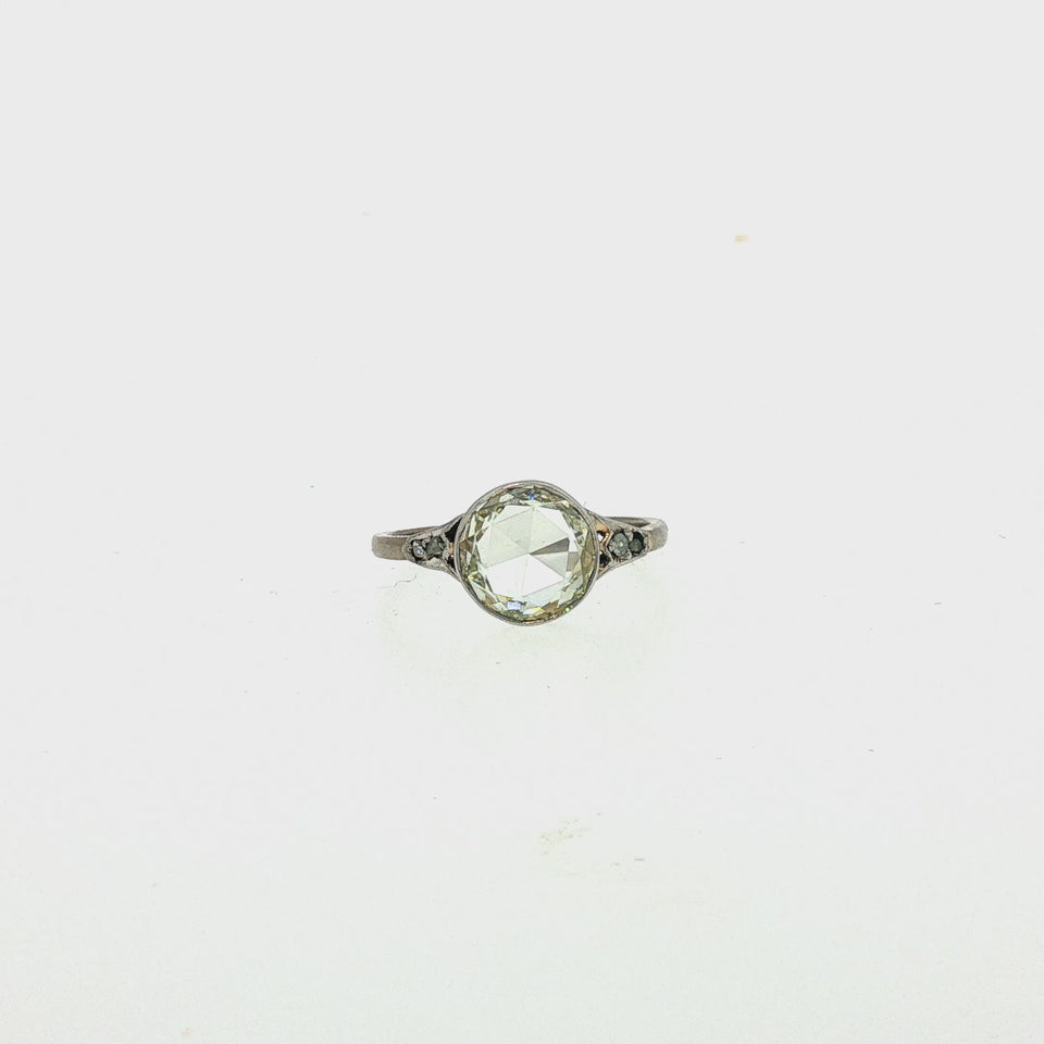 Victorian Rose Cut Diamond Engagement Ring 15K White Gold 1.5ct