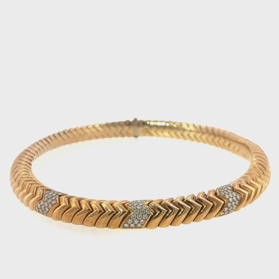 Bulgari Spiga Diamond Snake Choker Necklace 18K Yellow Gold ~2.4ctw