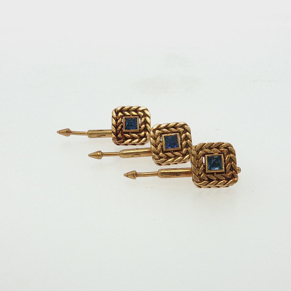 Van Cleef & Arpels Georges Lenfant Sapphire Tuxedo Shirt Studs 18K Yellow Gold