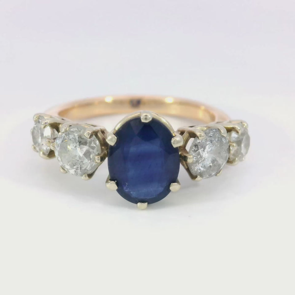 Vintage Natural Sapphire and Diamond Band Ring in 14K Yellow Gold 3.71ctw