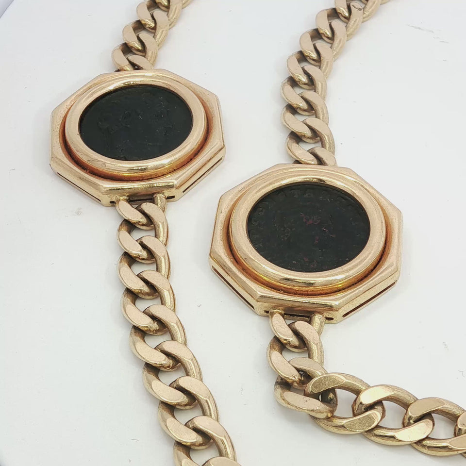 Bulgari Monete Ancient Coin Necklace Eight Coins 1980's Long Chain 34"