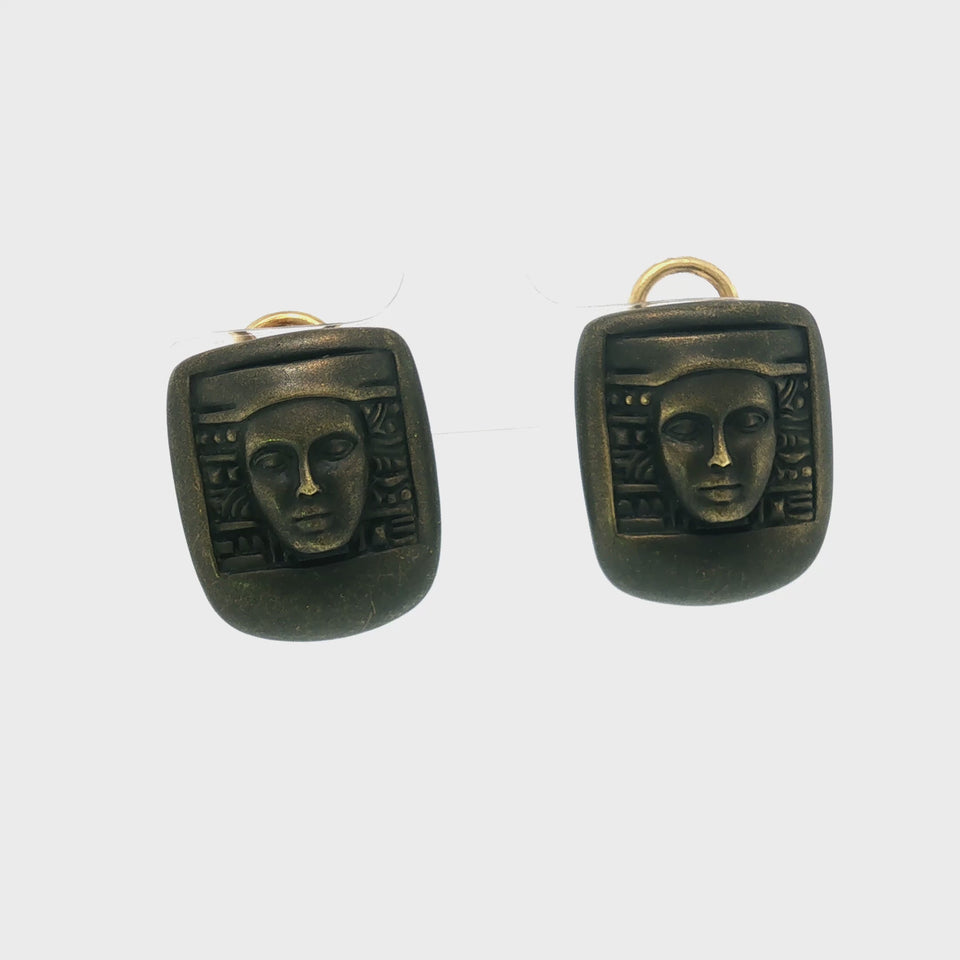 Kieselstein Cord 18K Gold Earrings Egyptian Revival Black Gold