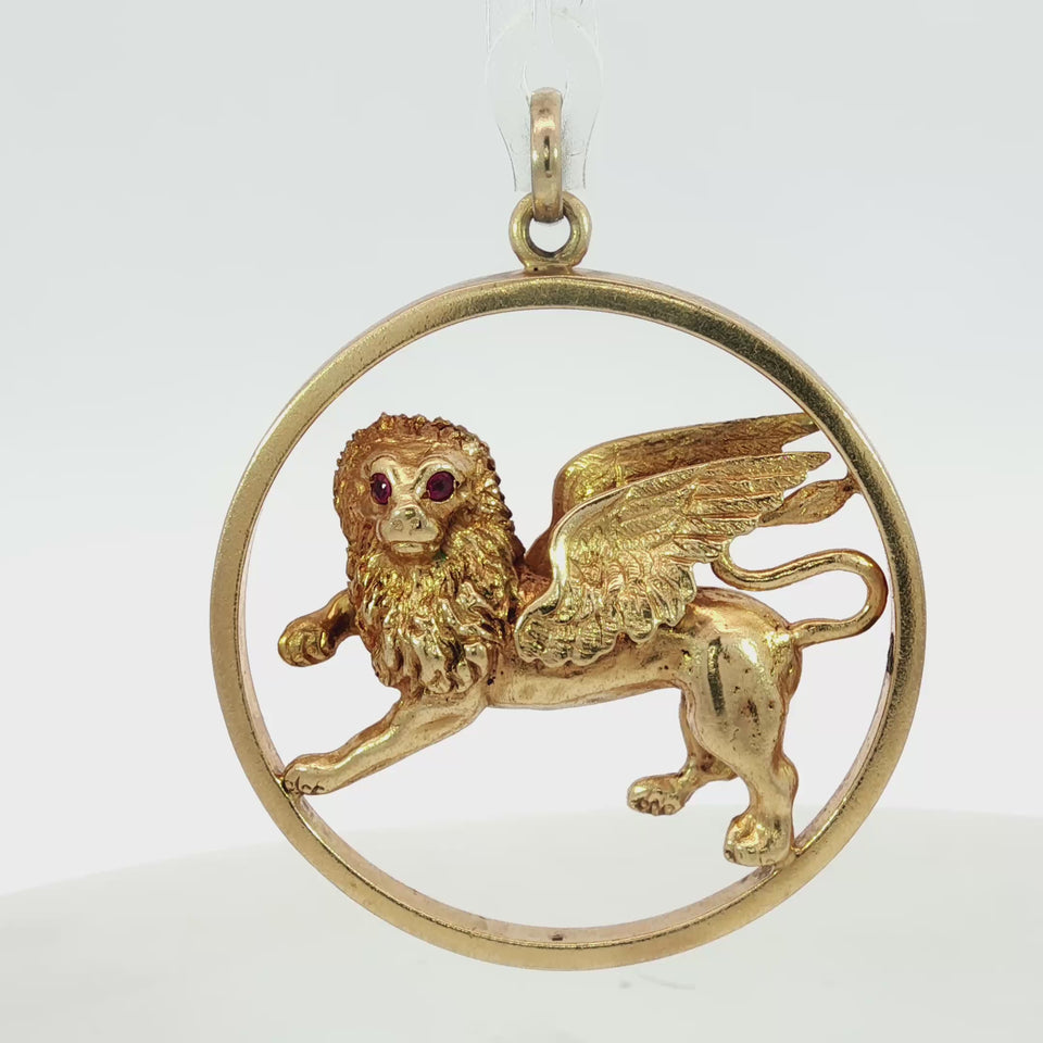 Vintage 14K Sphinx Pendant Yellow Gold 22.5 Grams 1.84"