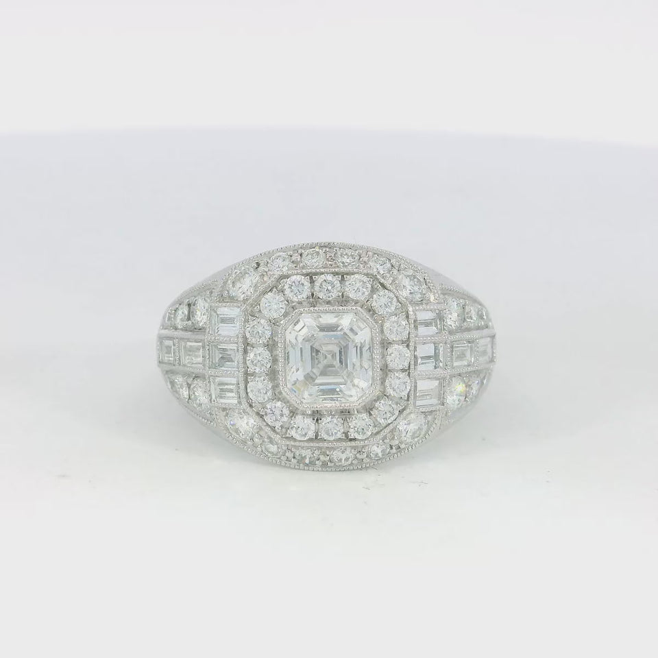 Ascher Cut Diamond Cluster Ring in Platinum ~2.79ctw Art Deco Style Size 6.25