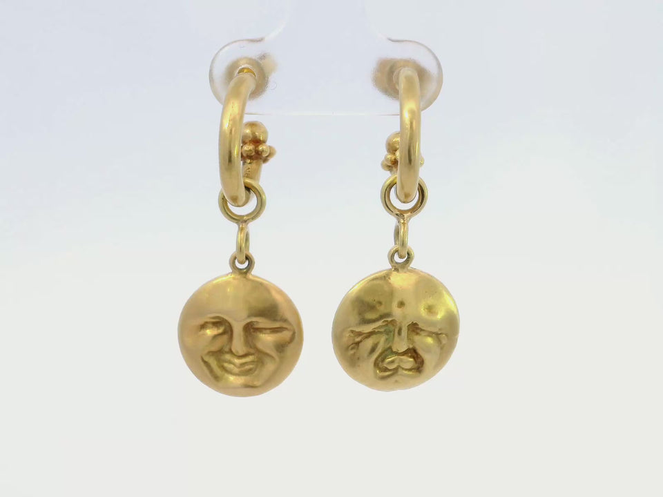 Vintage Happy and Sad Faced Figural Day and Night Earrings in 18K Gold