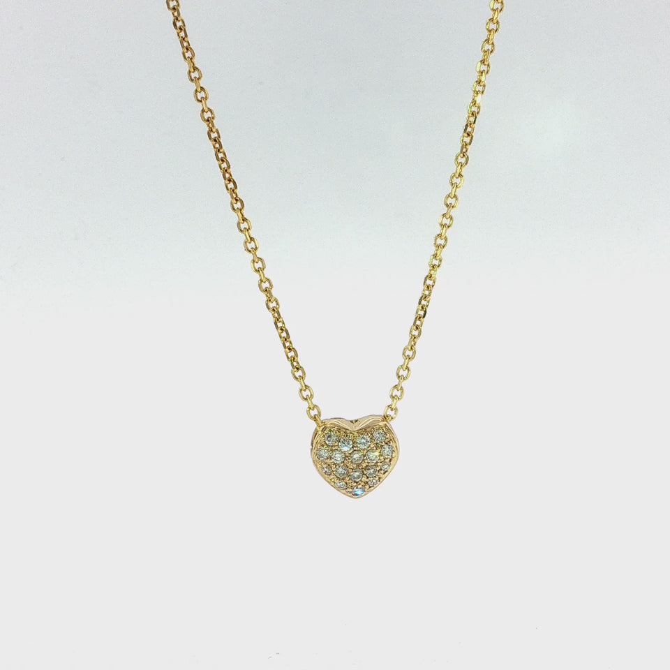14K Diamond Puffy Heart Pendant Necklace Yellow Gold Size 16"