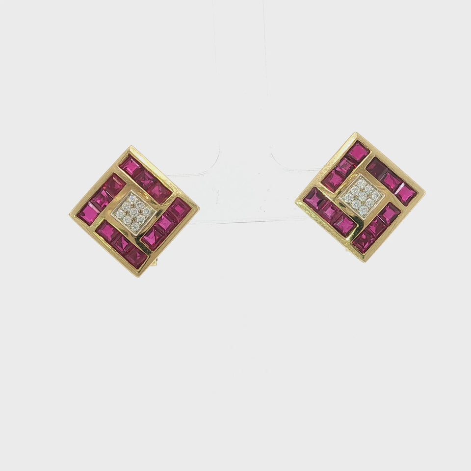 Van Cleef & Arpels Invisible-Set Ruby and Diamond Earrings 18K Yellow Gold