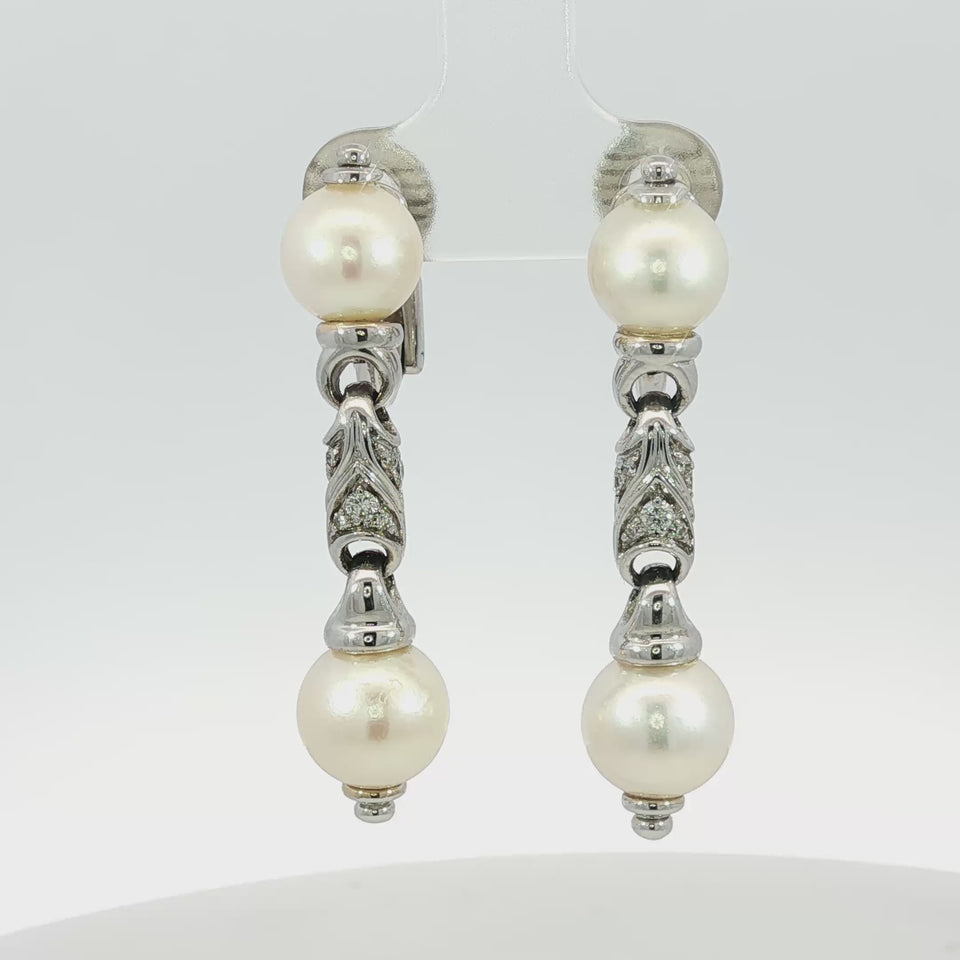 Bulgari Pearl Diamond Earrings Passo Doppio Drop Earrings 18K White Gold